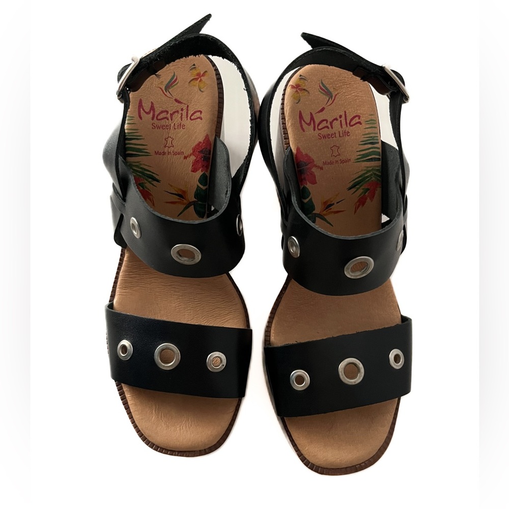 Marila Sweet Life Leather And Grommet Platform Block Heel Sandals